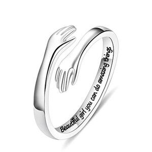Sterling Silver Hug Ring Adjustable Women Girls Mothers Day Birthday Jewelry Gif